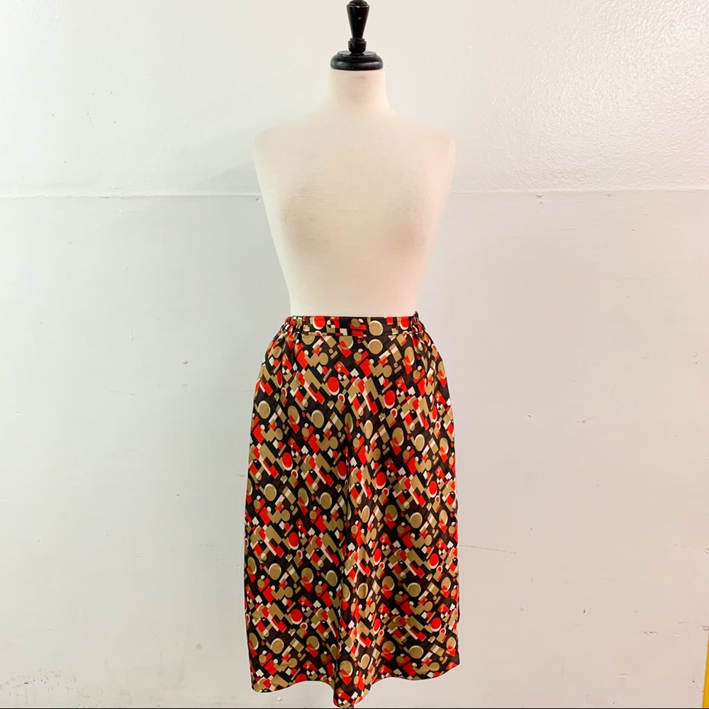Vintage 1970s Mod Print Satin Pencil Skirt Size L